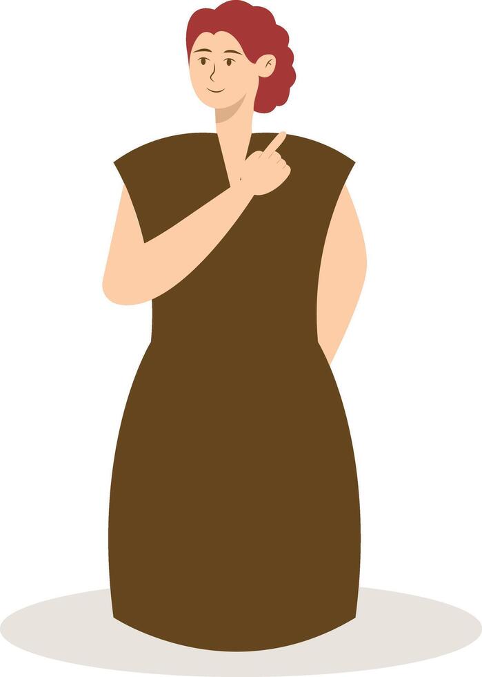 Woman Pointing Character with Cartoon Design, Isolated on a White Background vector