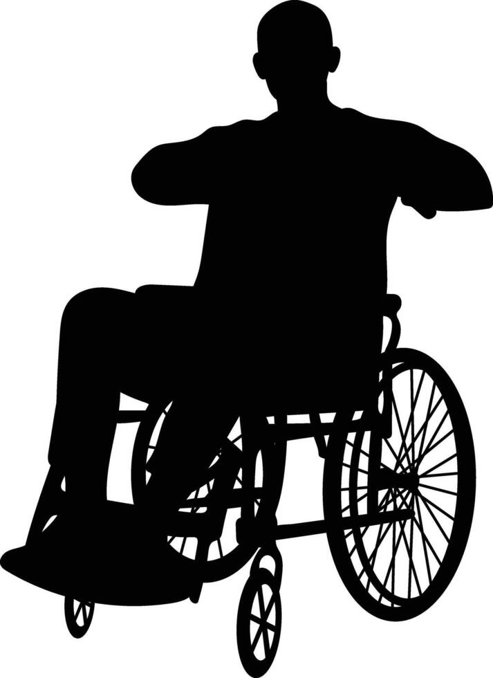Silhouette of Disabled People in Wheelchair Isolated on White Background. vector