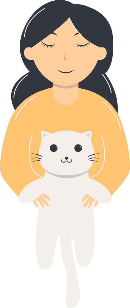 People and Cute Cat Illustration in Cartoon Design. vector