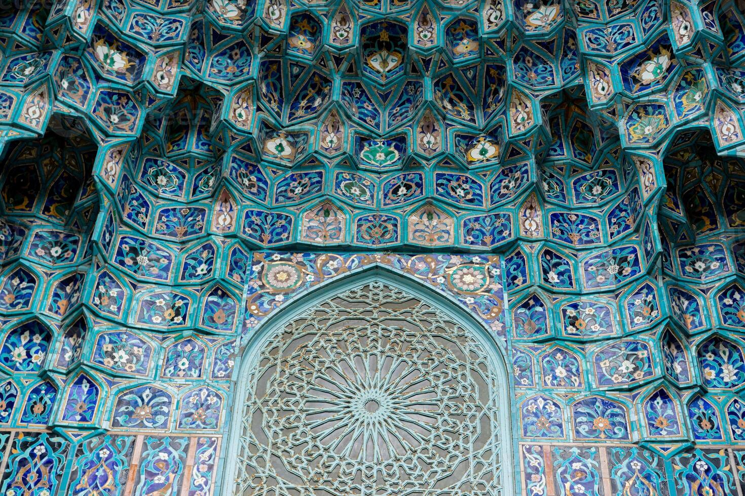 Colorful Geometric Islamic Tilework Decoration with Intricate Patterns photo