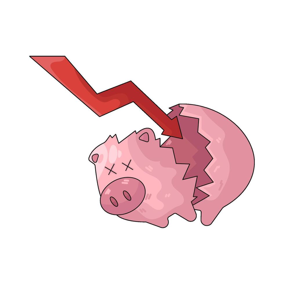 Broken Piggy Bank with Downward Arrow vector