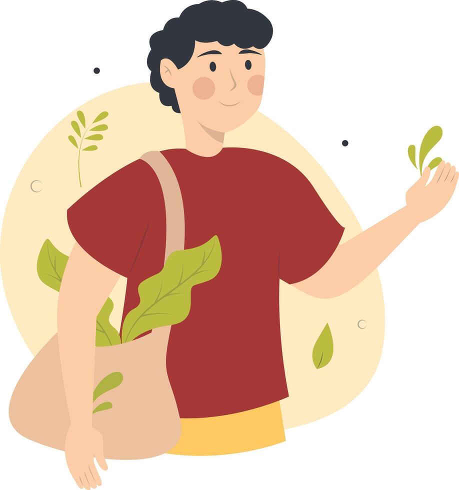 Vegetarian Man Character in Cartoon Design. vector