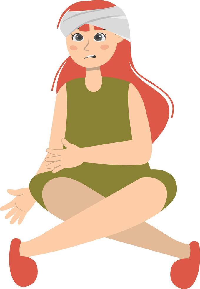 Injury Woman Character on a White Background. vector