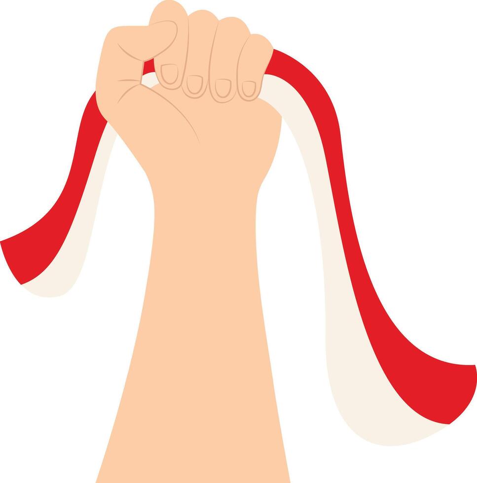 Hand Holding Indonesian Flag Illustration in Cartoon Concept. vector