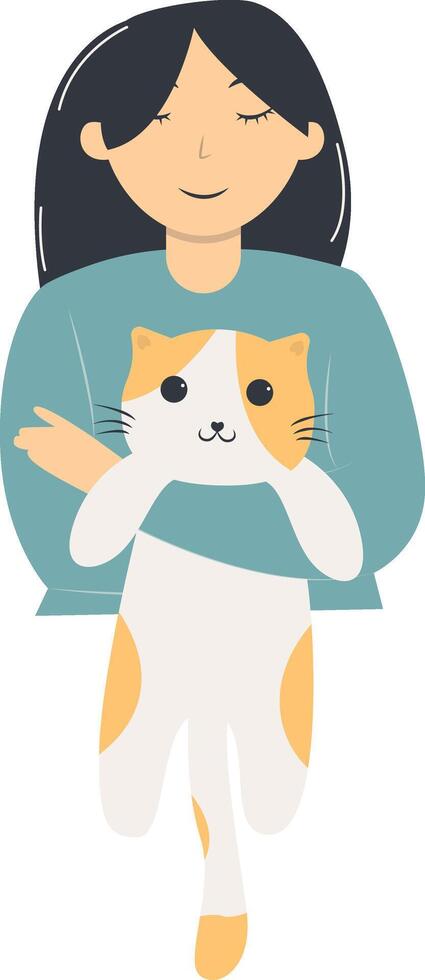 People and Cute Cat Illustration with Cartoon Design vector