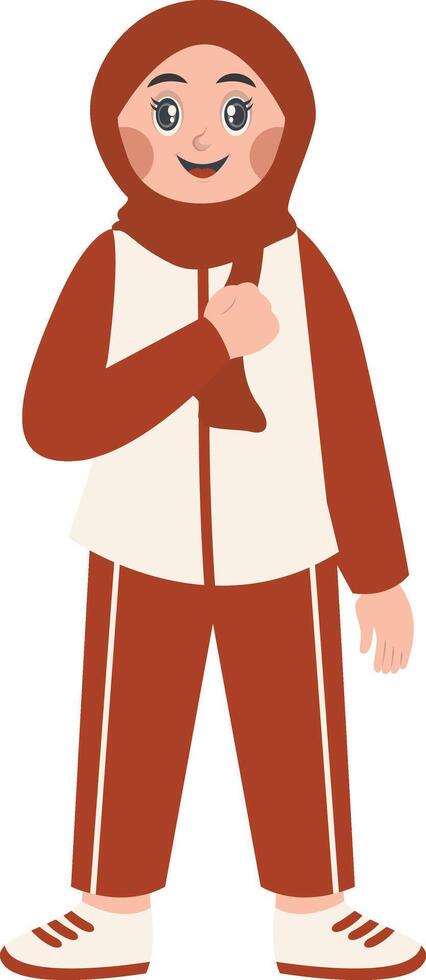 Hijab Girl Holding Indonesian Flag in Cartoon Concept. vector