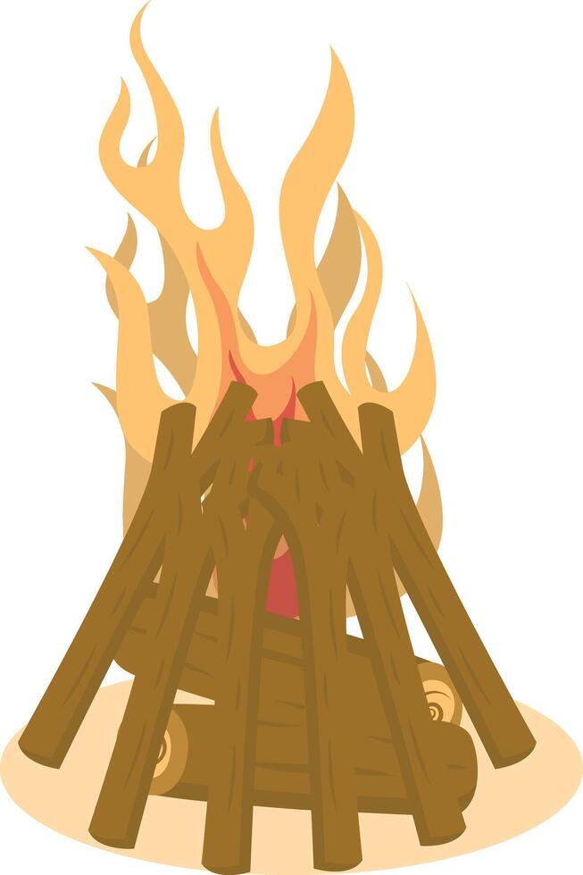 Wooden Bonfire Clipart with Cartoon Design, Isolated on White Background vector
