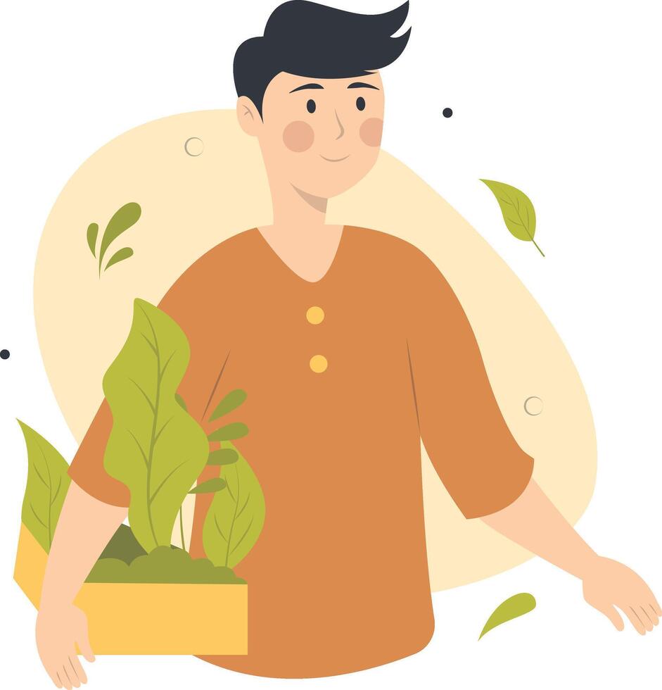 Vegetarian Man Character in Cartoon Design vector