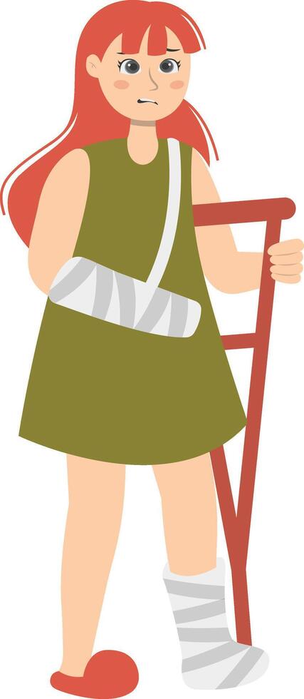 Injury Woman Character in Cartoon Concept. vector