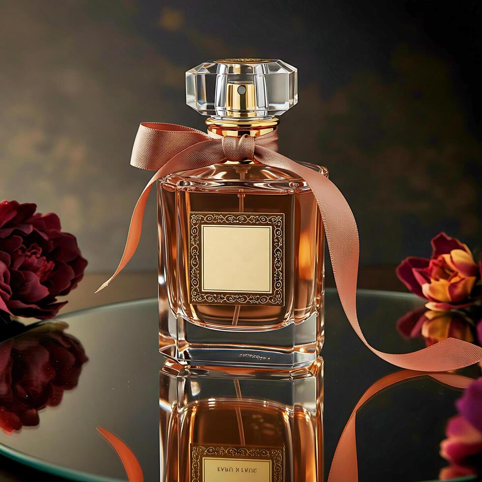 Elegant perfume bottle with a ribbon photo