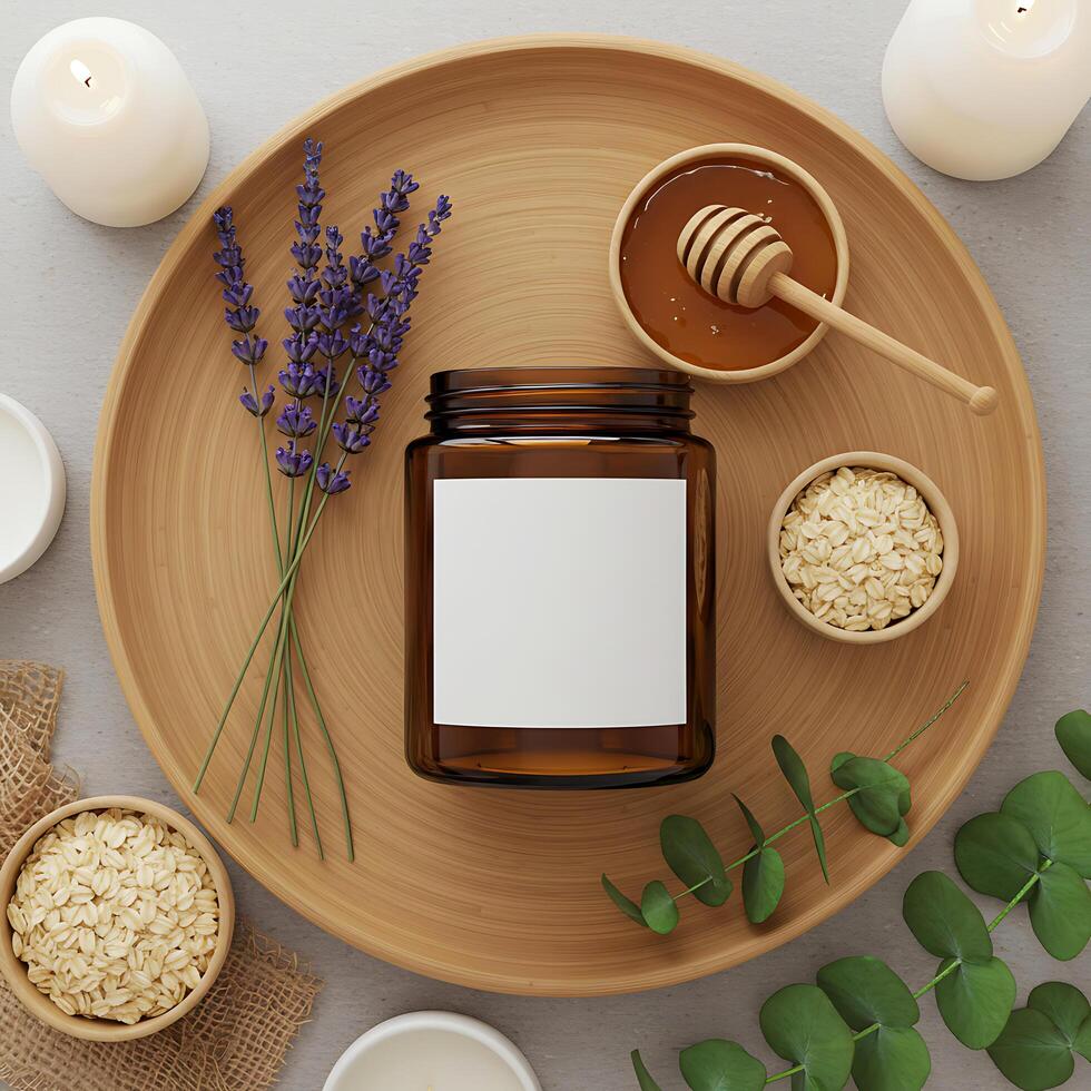 Spa products on a wooden tray photo