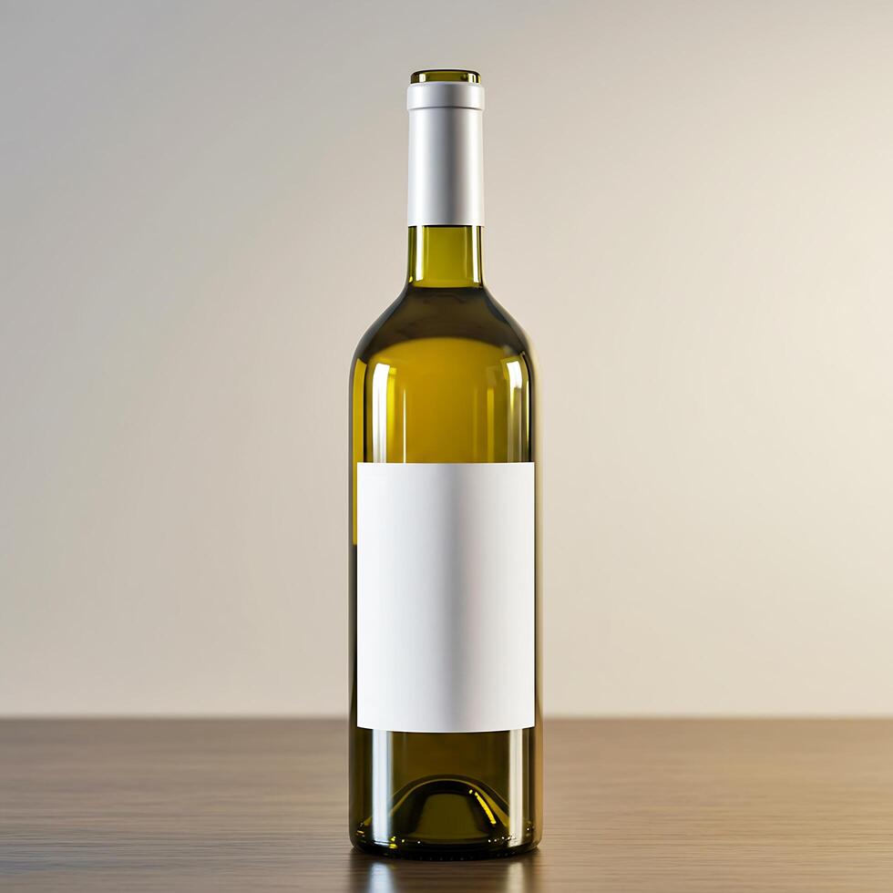 White Wine Bottle Mockup with Blank Label and Silver Foil photo