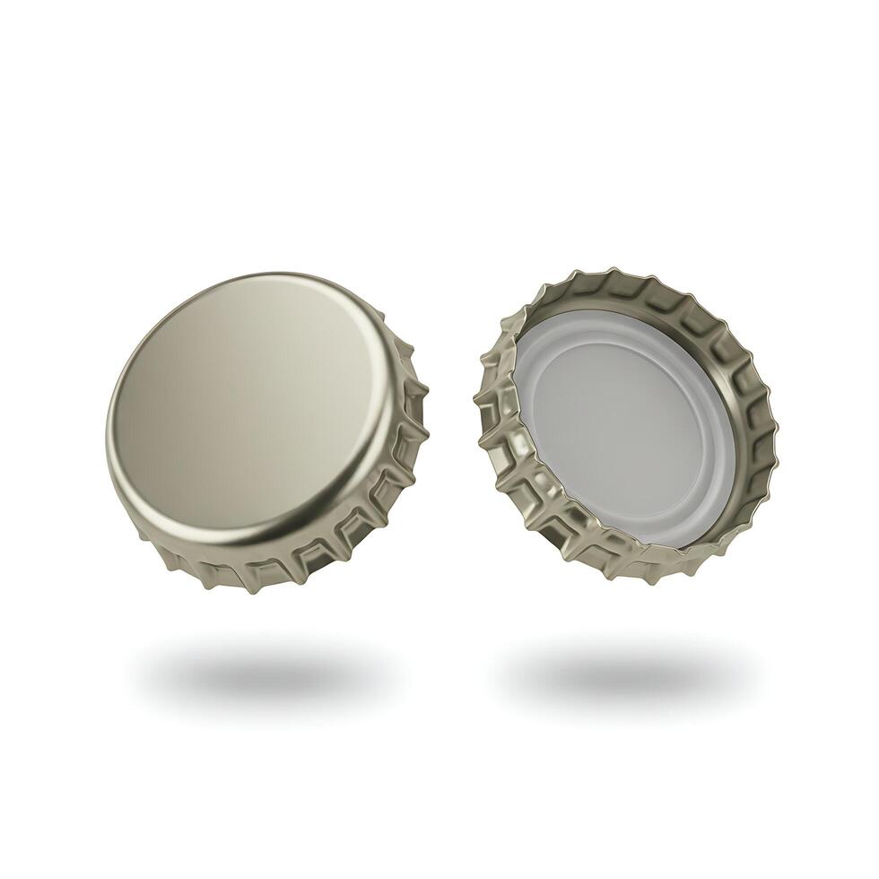 Two Silver Beer Bottle Cap Mockups Isolated photo
