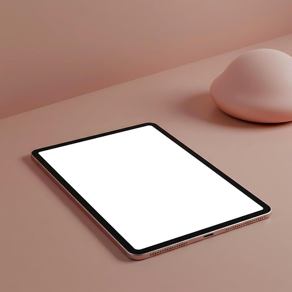 Modern Tablet Mockup with Blank Screen on Minimalist Pink Background photo