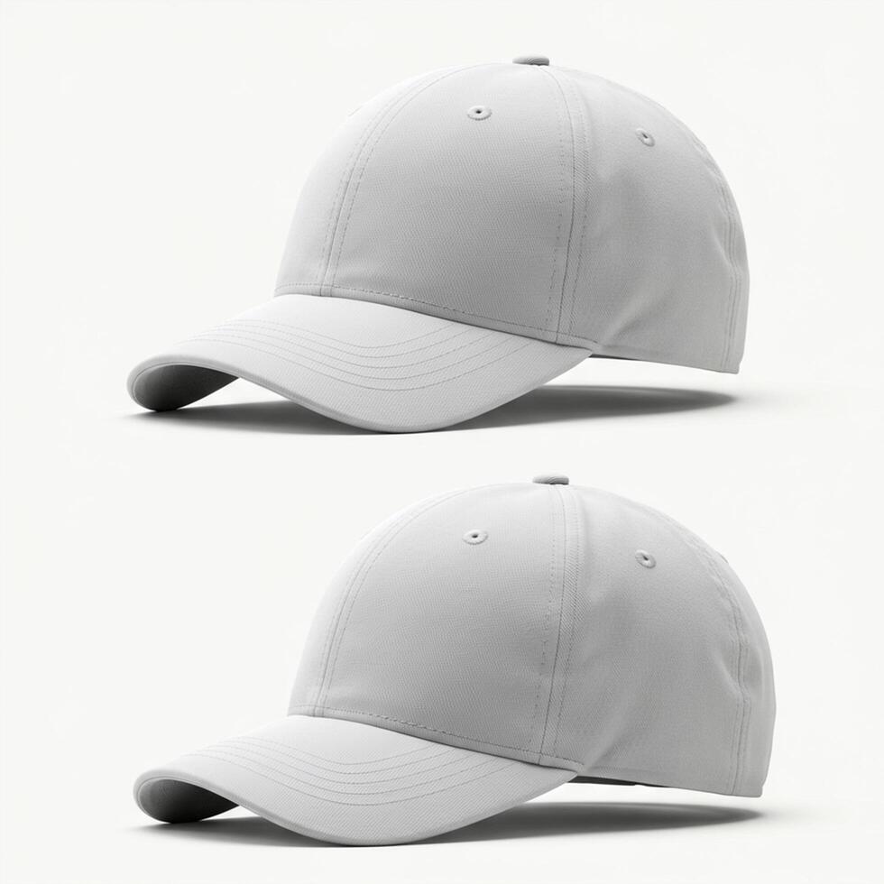 Two White Baseball Cap Mockups - Front and Angle Views photo