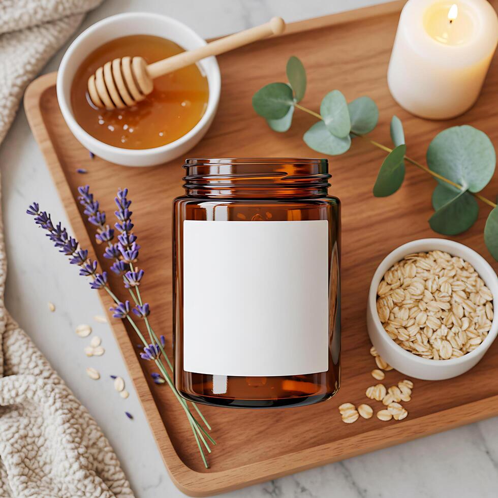 Honey, lavender, and oats in a tray photo