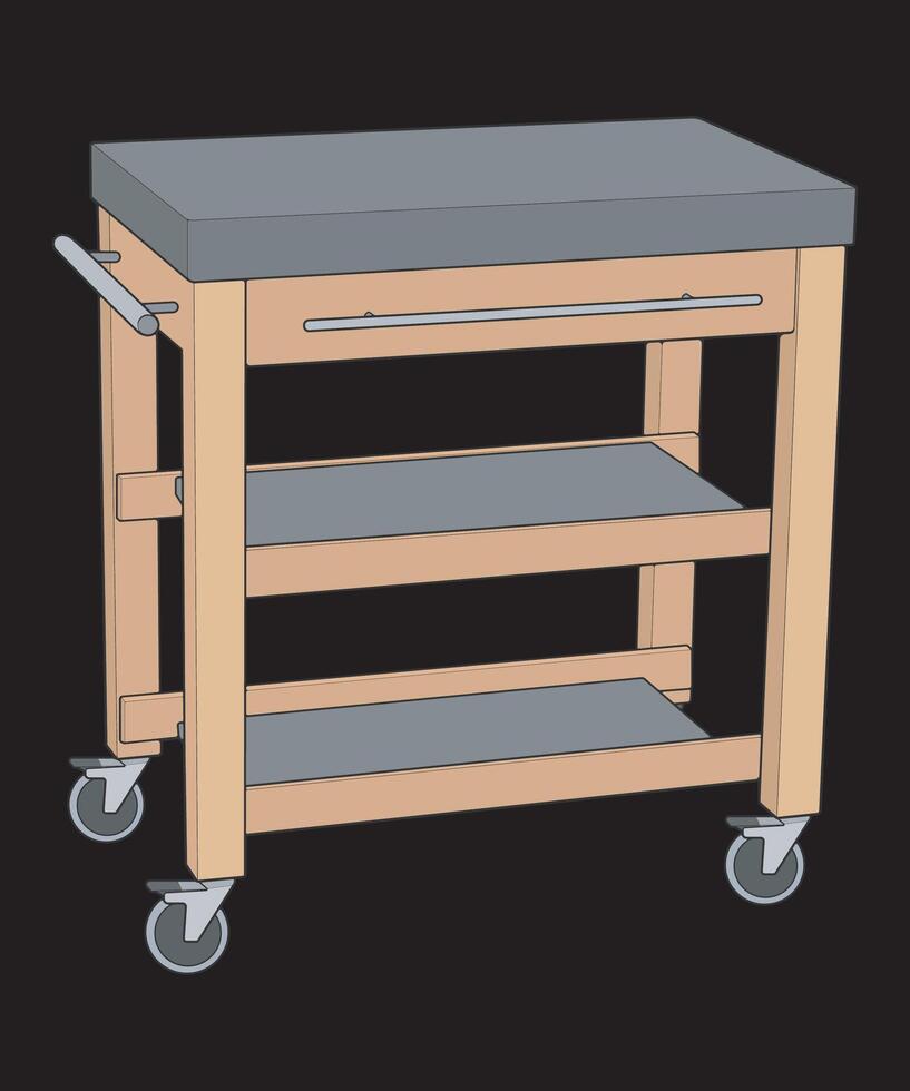 a cartoon of a kitchen cart with wheels. vector