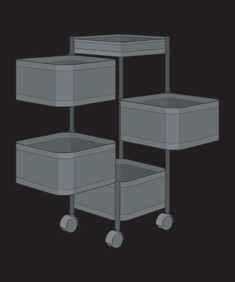 a three - tier cart with four drawers vector