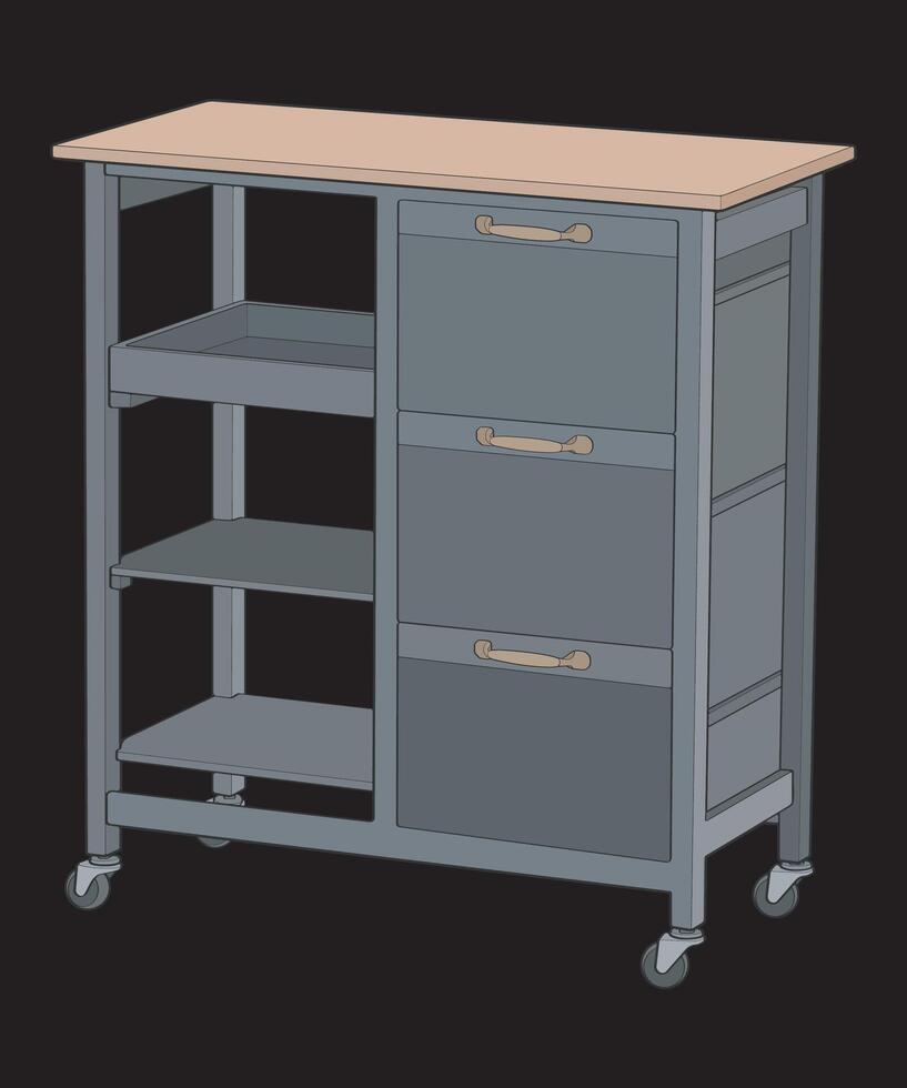 a cartoon of a kitchen cart with drawers vector