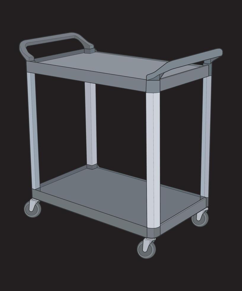 a cartoon illustration of a metal utility cart vector