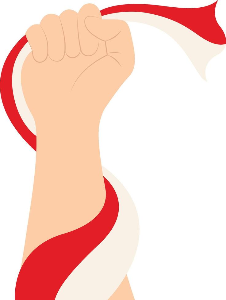 Hand Holding Indonesian Flag Illustration in Cartoon Concept vector