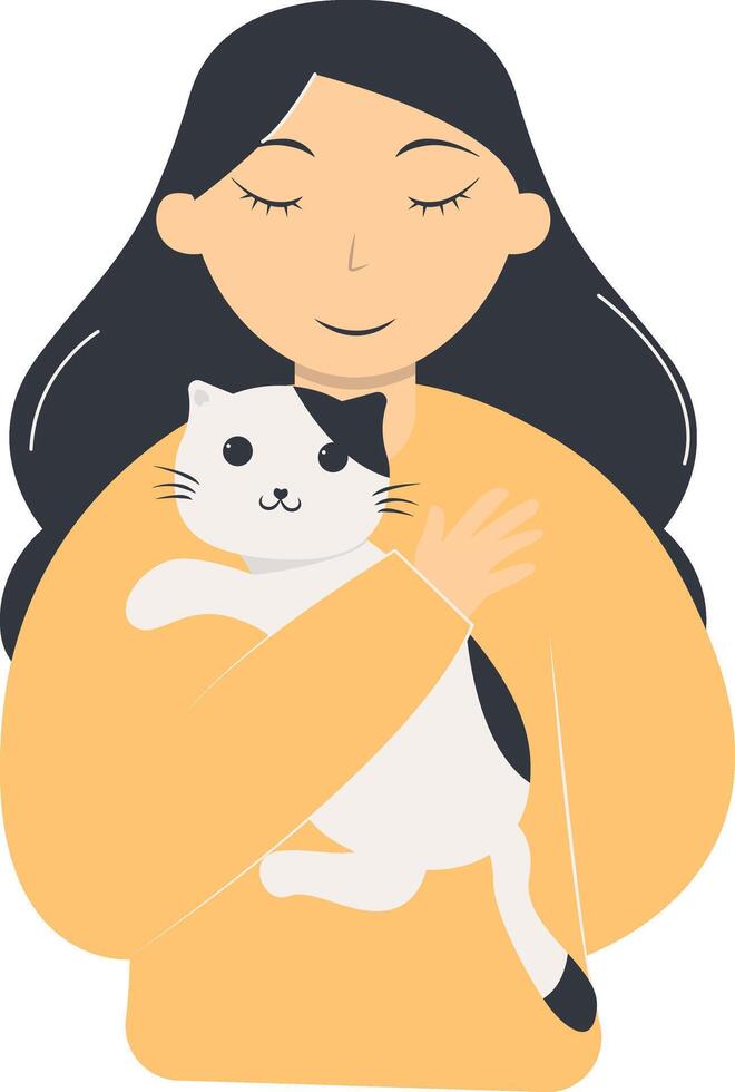 People and Cute Cat Illustration in Cartoon Shape vector