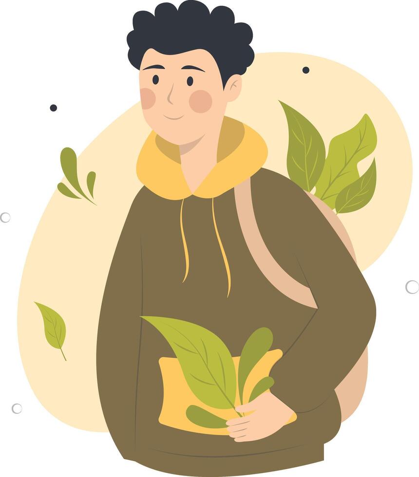 Vegetarian Man Character with Cartoon Design. vector