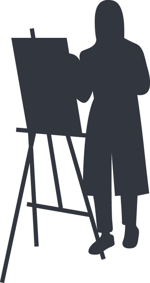 Silhouette of Woman Painting on Canvas. Isolated on White Background vector