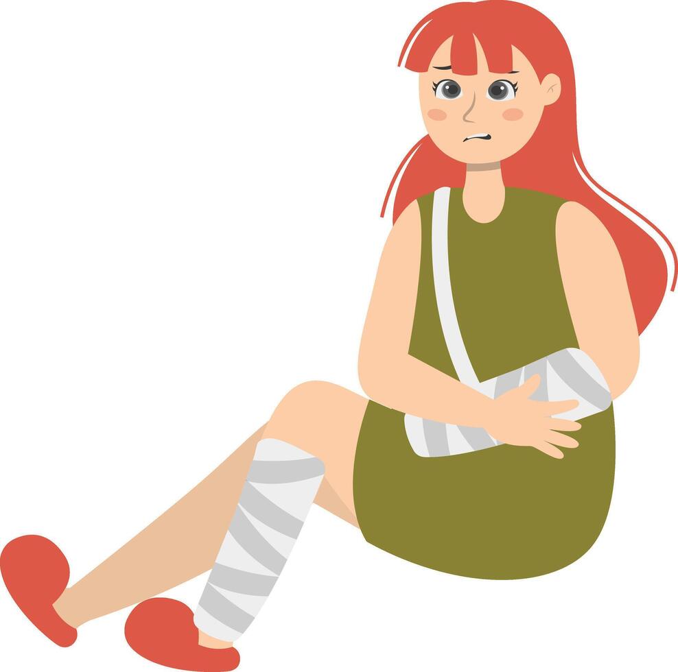 Injury Woman Character. Isolated on White Background. vector