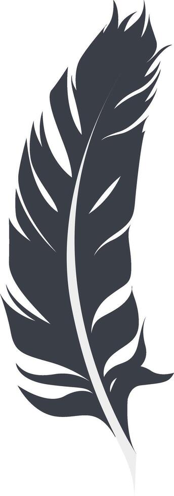 Bird Feather Black Silhouette Isolated on White Background, vector
