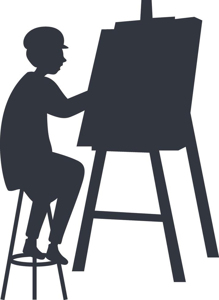 Silhouette of Artist Painting on Canvas, Isolated on White Background, vector