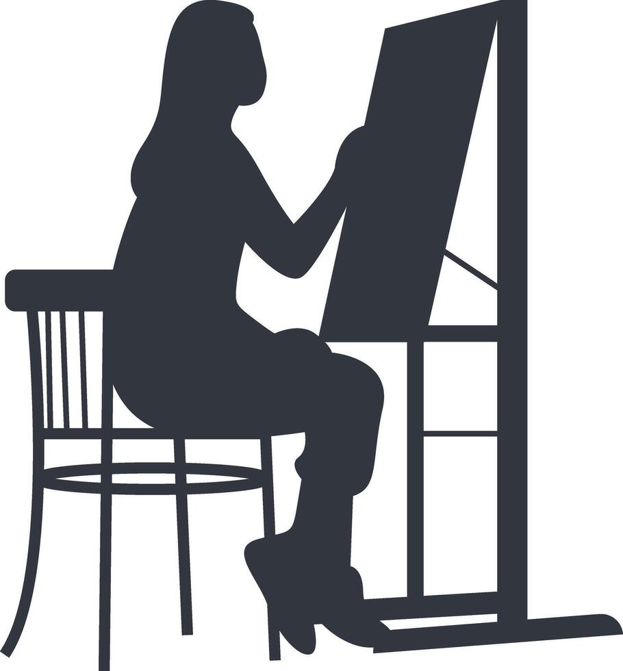 Silhouette of Woman Painting on Canvas. Isolated on White Background. vector