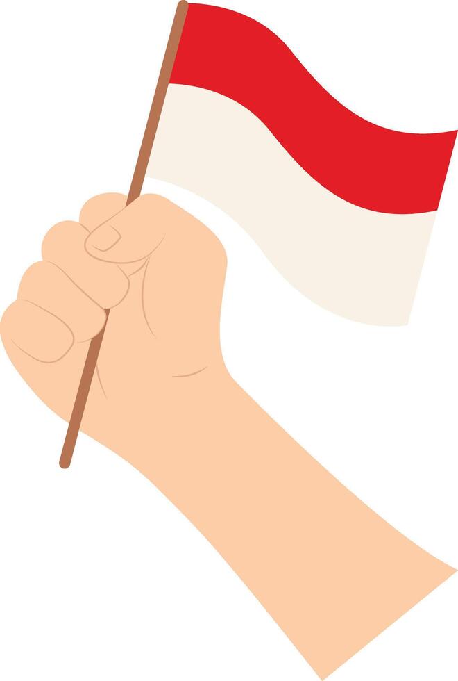 Hand Holding Indonesian Flag Illustration with Cartoon Design. Isolated on White Background vector