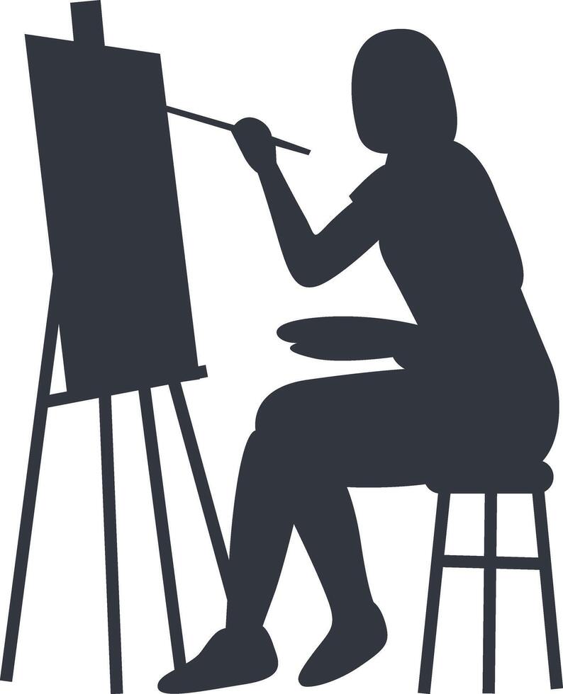 Silhouette of Artist Painting on Canvas. Isolated on White Background vector