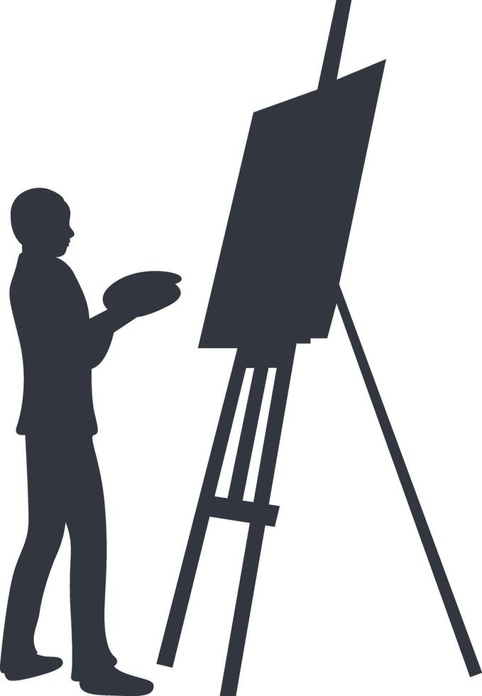 Silhouette of Man Painting on Canvas with Simple Design, Isolated on White Background vector