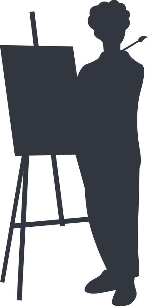 Silhouette of Artist Painting on Canvas in Flat Design. vector