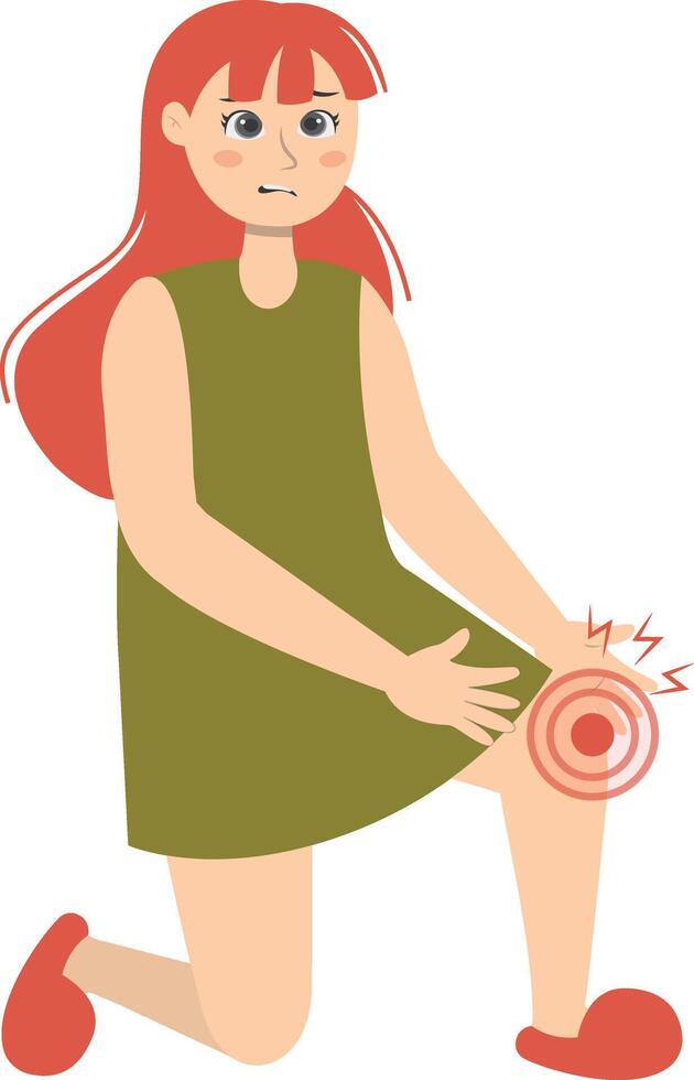 Injury Woman Character with Cartoon Concept. Isolated on White Background. vector