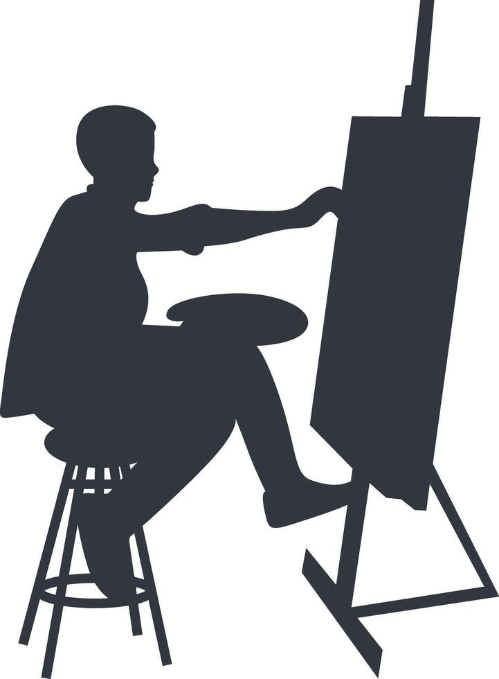 Silhouette of Man Painting on Canvas, Creative Man vector