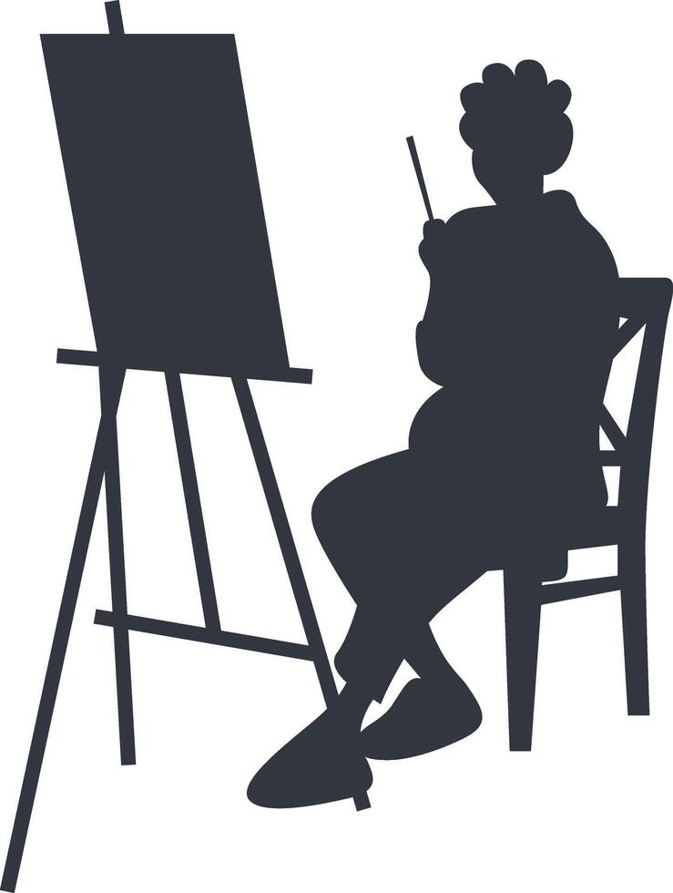 Silhouette of Artist Painting on Canvas, Flat Illustration, vector