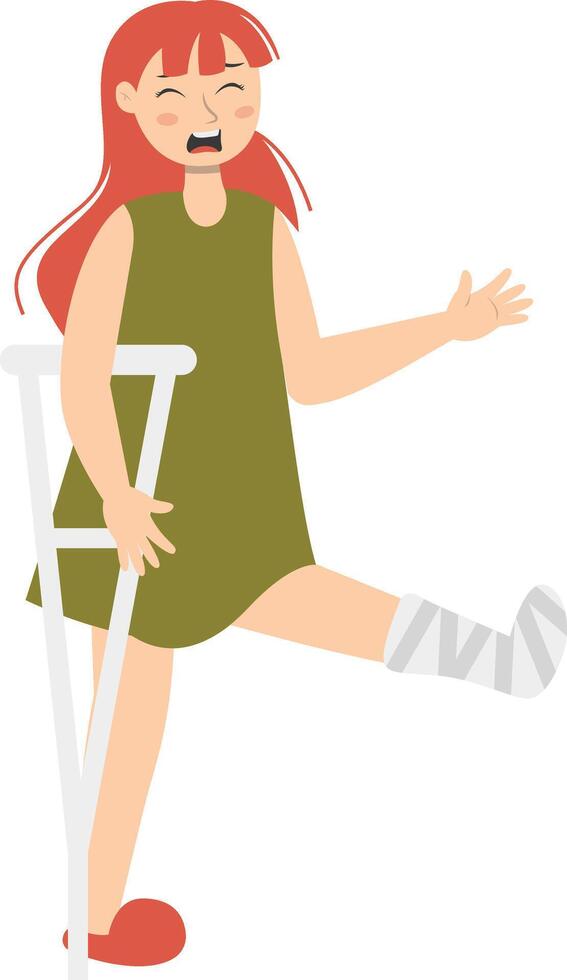Injury Woman Character on a White Background, vector
