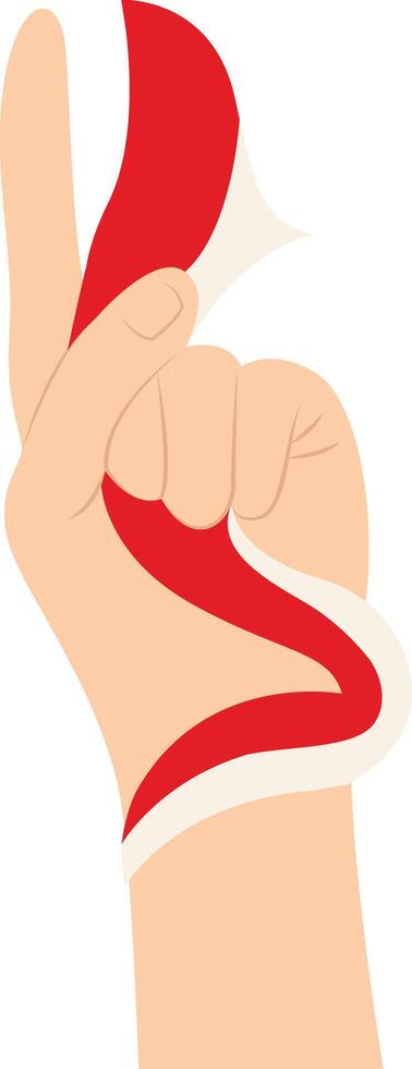 Hand Holding Indonesian Flag Illustration in Flat Cartoon Design. Isolated on White Background vector