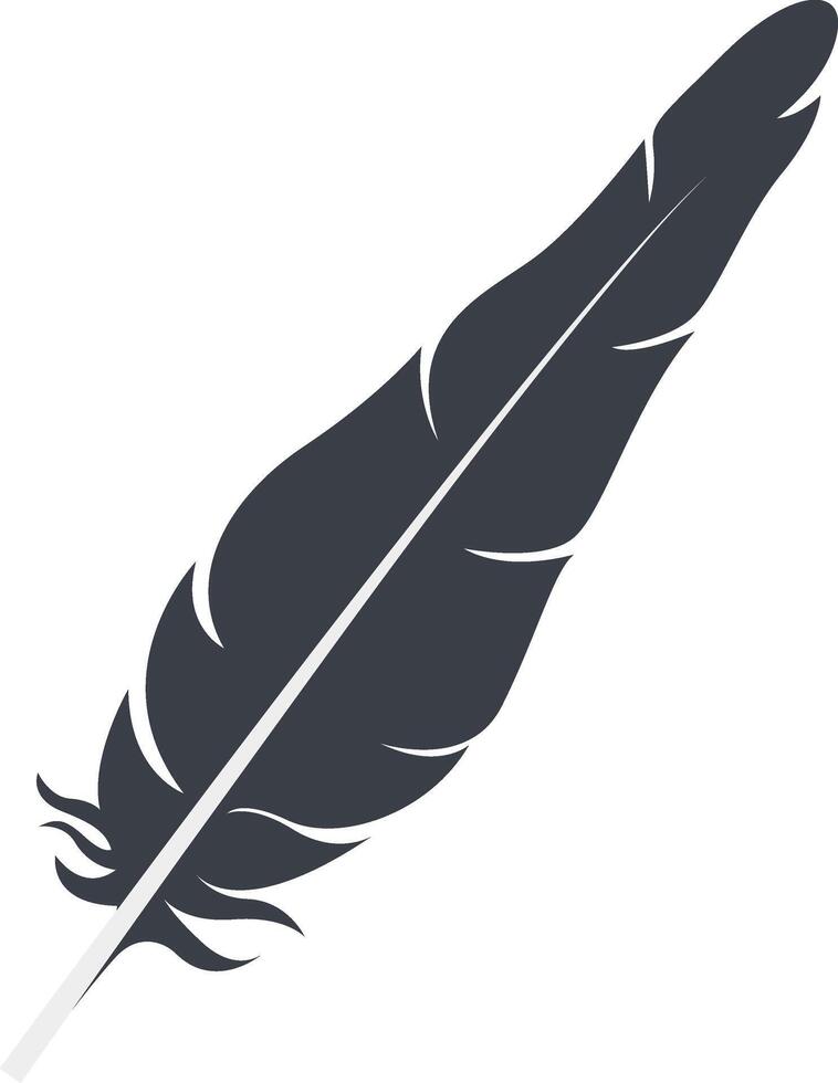 Bird Feather Black Silhouette in Flat Design, Isolated on White Background, vector