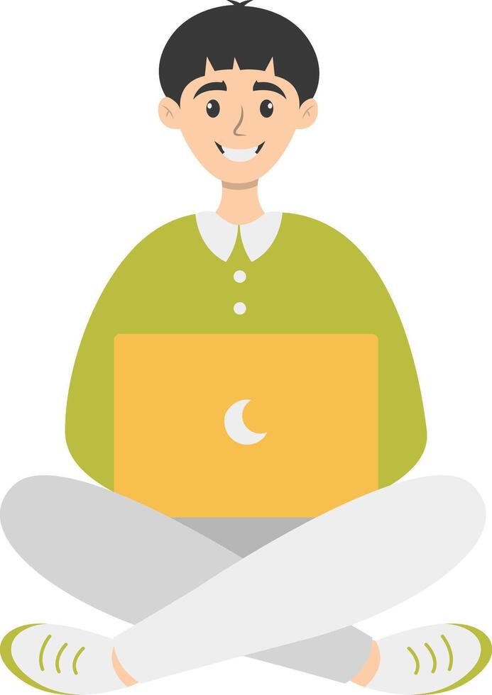 Illustration of Man Working with Technology Device, Isolated on White Background. vector
