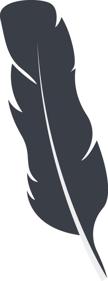 Bird Feather Black Silhouette in Simple Design, Isolated on White Background, vector