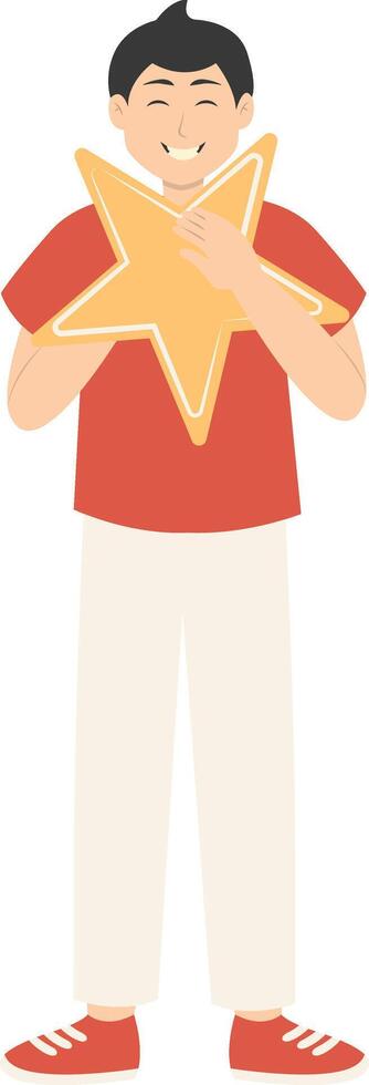 Man Giving Star Feedback with Cartoon Design. vector