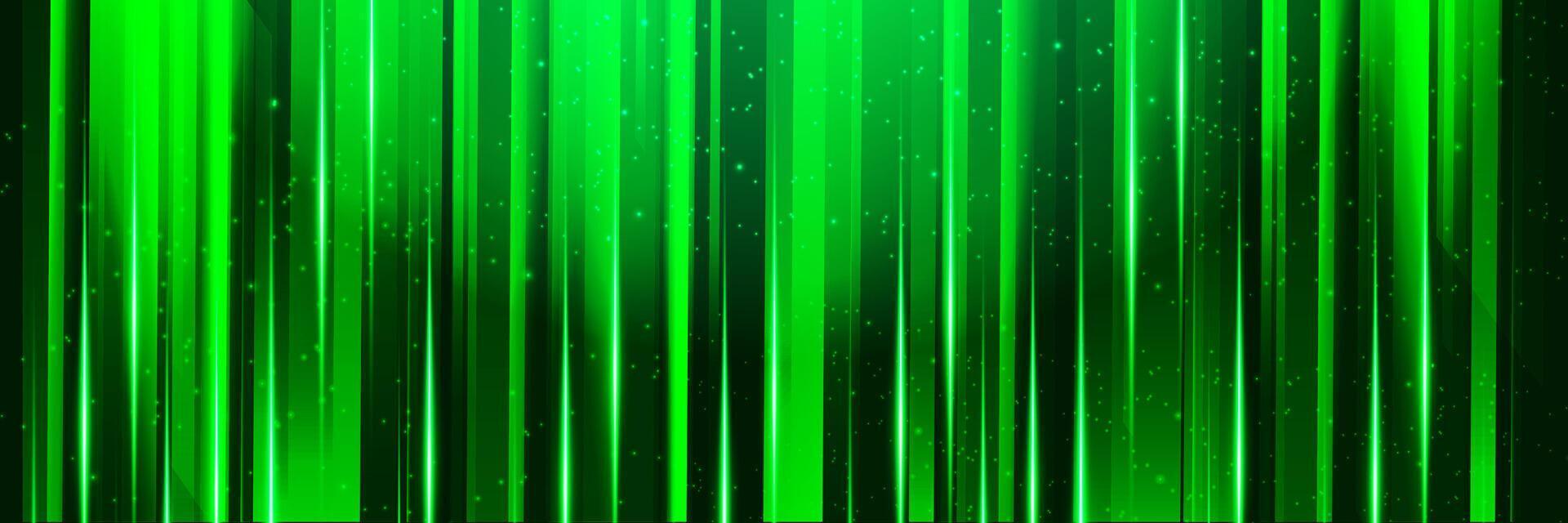 Modern green neon light background technology, abstract geometric shapes, vertical lines for banner, presentation, web cover. vector