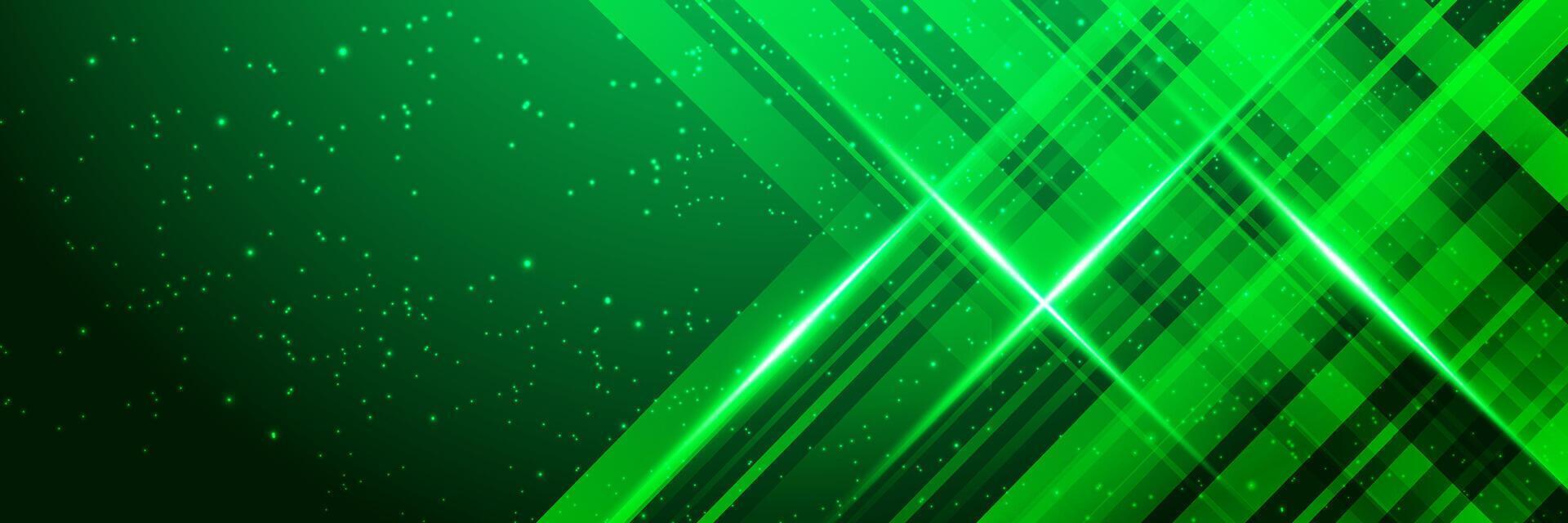 Abstract green geometric diagonal technology background with glowing neon lights, stars, modern for banner, presentation, web, cover, vector