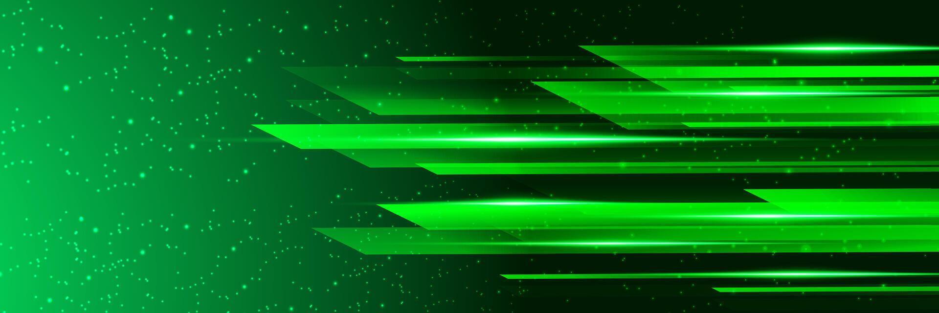 Modern green neon background with technology, abstract, geometric shapes, speed lines for banner, presentation, web, cover, vector