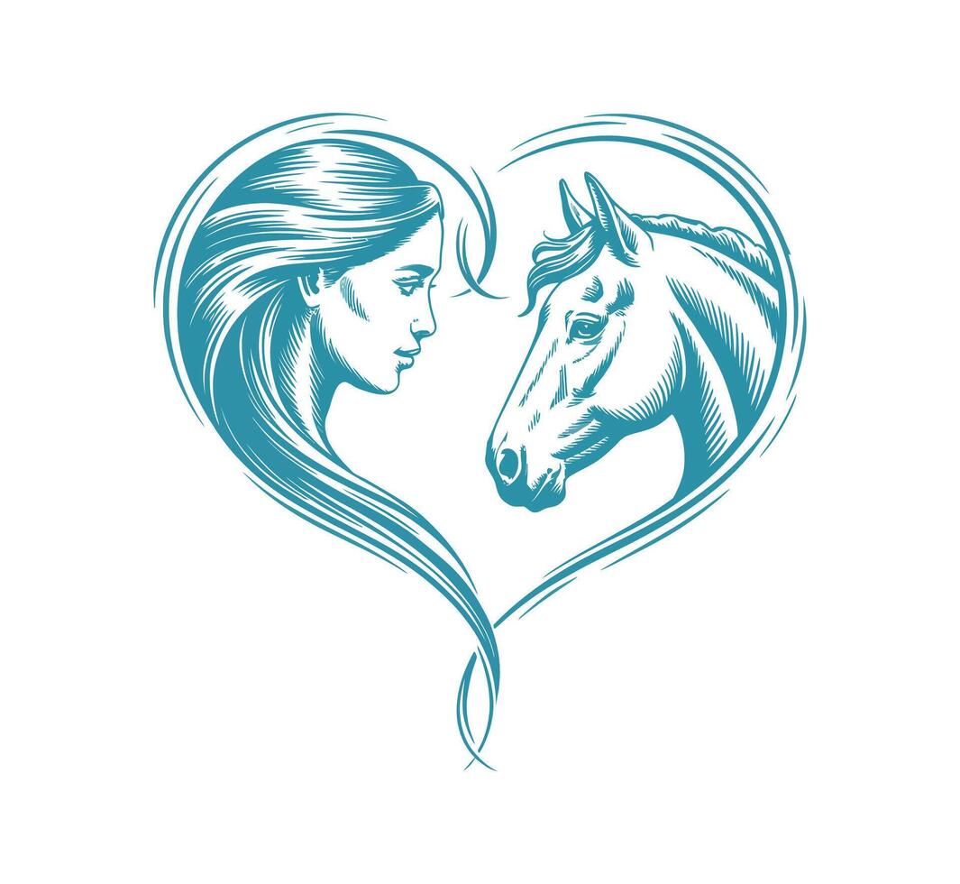 A woman and horse in a heart shape vector
