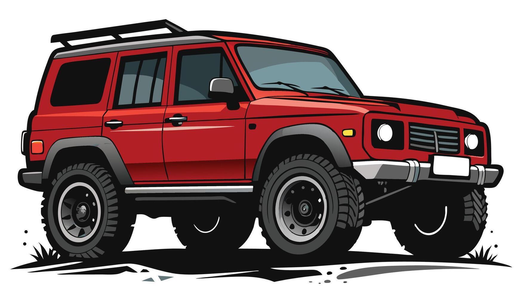 Red off-road car right view illustration on white background vector